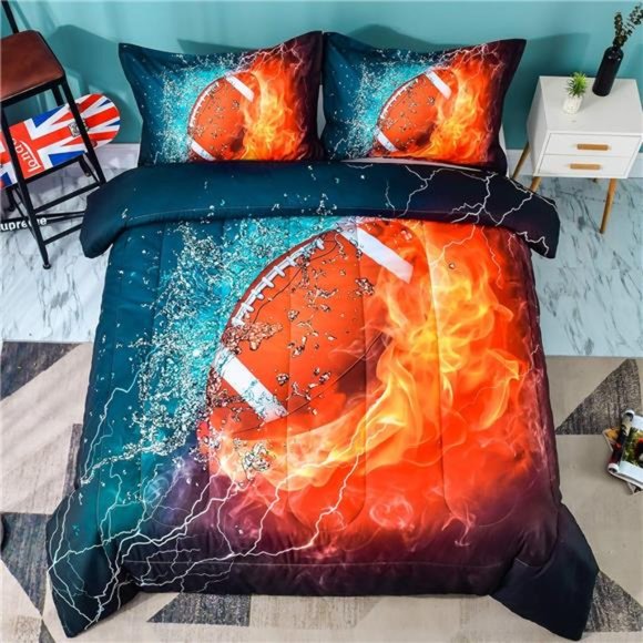 Football Comforter Set Twin(66x90 Inch)2Pieces(1Football Comforter1Pillowcase)